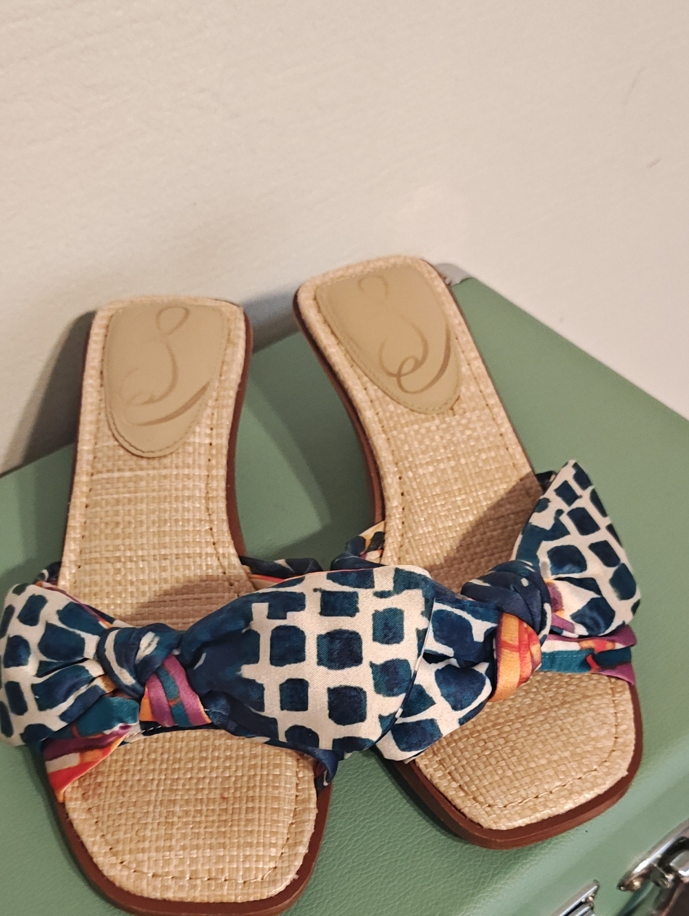 Jessica Simpson Navy Patterned Knot Slide Mules